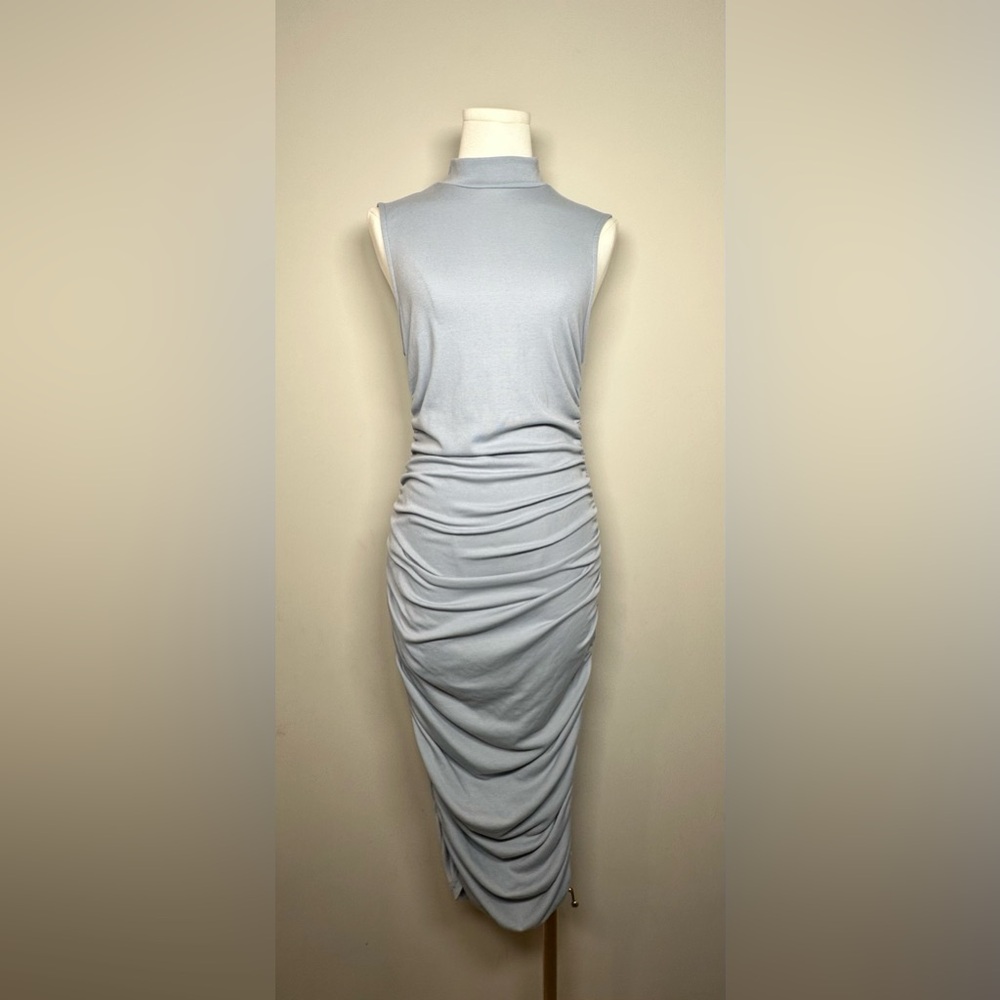 SHEIN Blue Gray Ruched Midi Dress